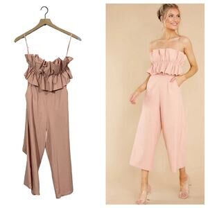 Saints + Secrets Strapless Cropped Linen Jumpsuit - Pink - Small